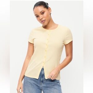 NWOT Old Navy Short-Sleeve Ribbed Button-Down Top, Size M Tall, Celestine